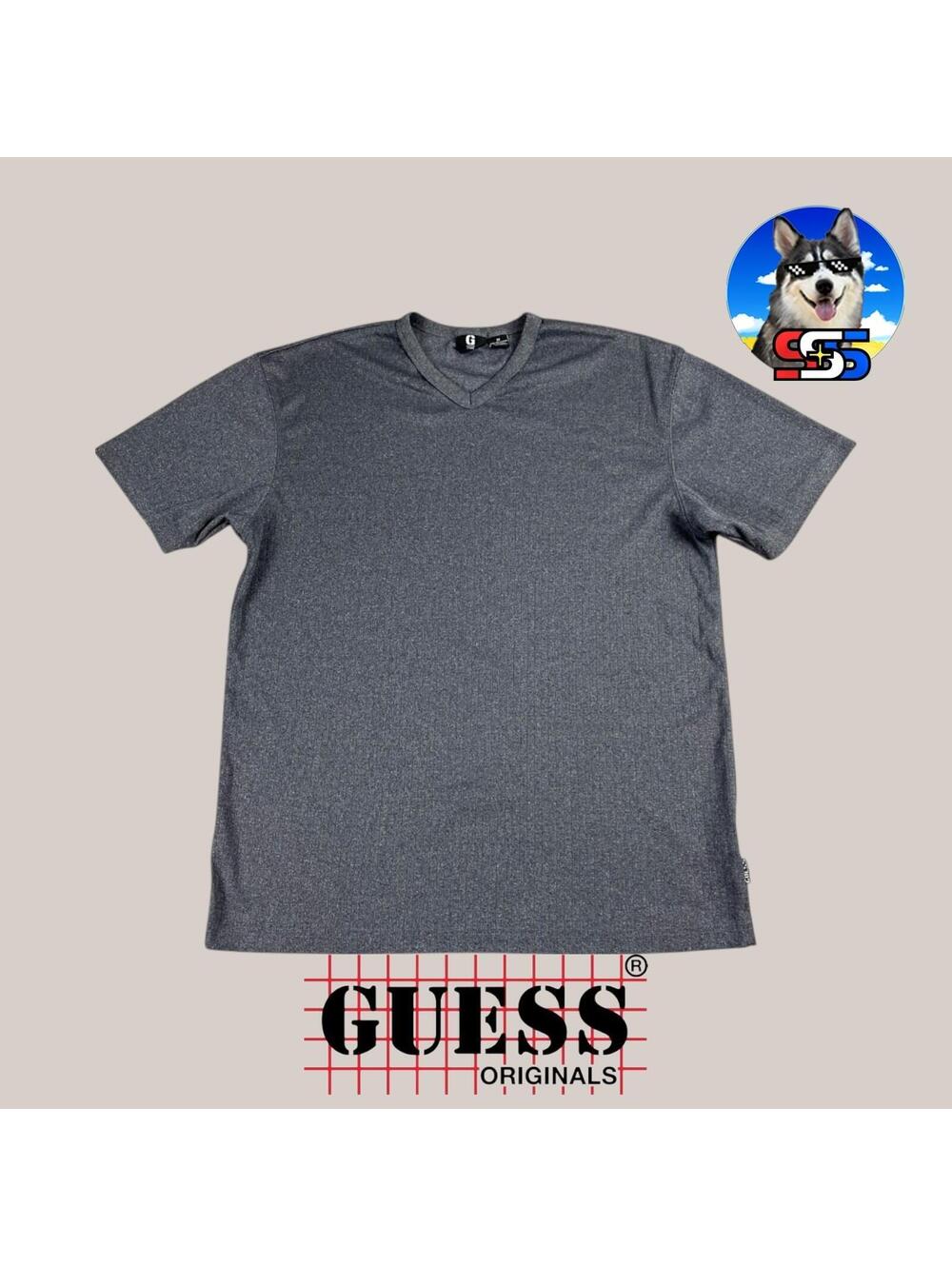VTG 90's GUESS Premium Heavyweight V Neck Ribbed Club T-Shirt Men's Medium Gray